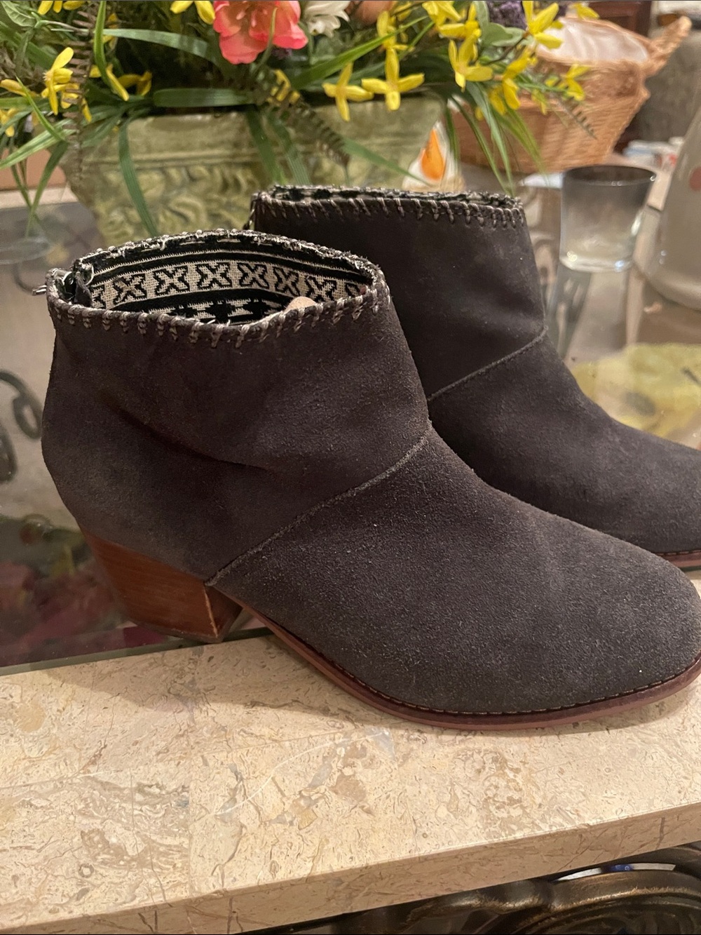 Toms Dark Gray Suede Ankle Booties